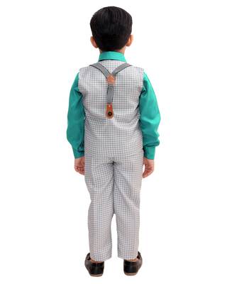 Green plain cotton silk boys-suit 4