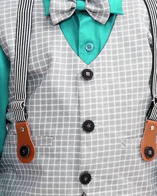 Green plain cotton silk boys-suit 5