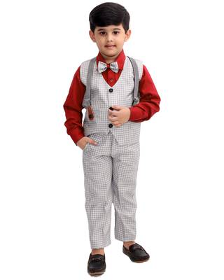 Red plain cotton silk boys-suit 1