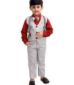 Red plain cotton silk boys-suit