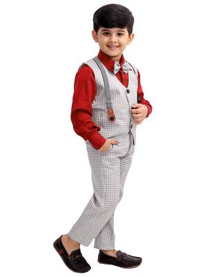 Red plain cotton silk boys-suit 2
