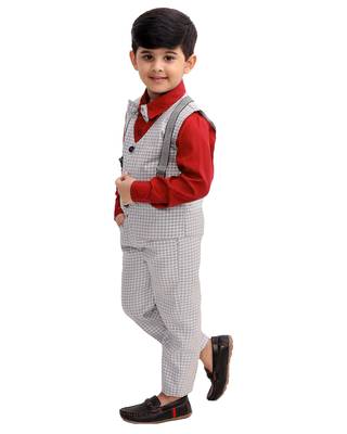 Red plain cotton silk boys-suit 3
