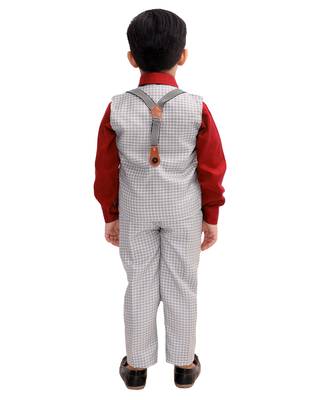Red plain cotton silk boys-suit 4