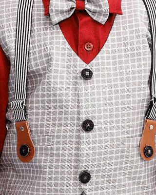 Red plain cotton silk boys-suit 5