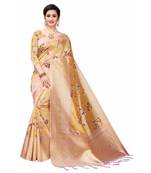 Gold Printed Cotton Poly Saree With Blouse