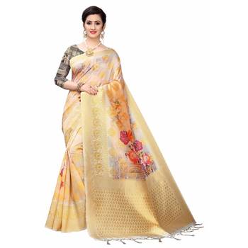 Peach Printed Cotton Poly Saree With Blouse 1