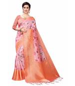 Light Pink Printed Cotton Poly Saree With Blouse