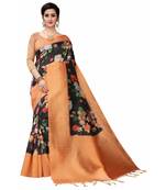 Black Printed Cotton Poly Saree With Blouse