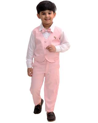 Pink plain cotton silk boys-suit 1