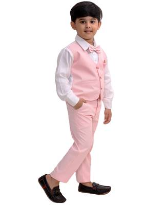 Pink plain cotton silk boys-suit 2