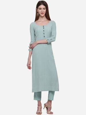 Aqua-blue plain viscose ethnic-kurtis 1