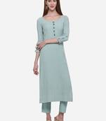 Aqua-blue plain viscose ethnic-kurtis