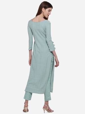 Aqua-blue plain viscose ethnic-kurtis 3