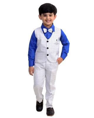 Blue plain cotton silk boys-suit 1