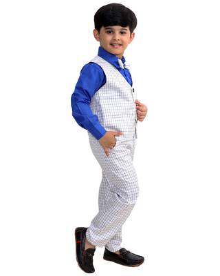 Blue plain cotton silk boys-suit 2