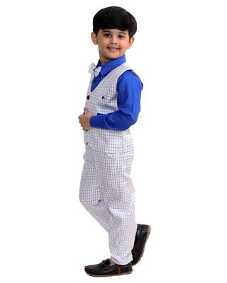 Blue plain cotton silk boys-suit 3