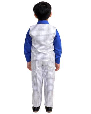 Blue plain cotton silk boys-suit 4