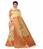 Gold Printed Cotton Poly Saree With Blouse
