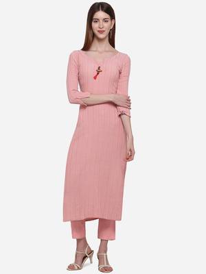 Peach plain viscose ethnic-kurtis 1