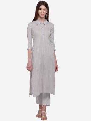 Grey plain cotton ethnic-kurtis 1