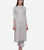 Grey plain cotton ethnic-kurtis