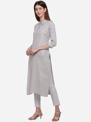 Grey plain cotton ethnic-kurtis 2