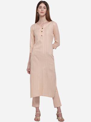 Cream plain cotton ethnic-kurtis 1