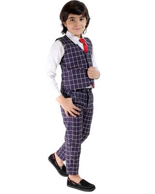 Purple plain cotton silk boys-suit 2