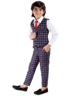 Purple plain cotton silk boys-suit 3