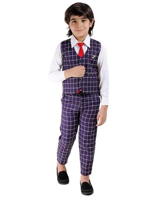 Blue plain cotton silk boys-suit 1