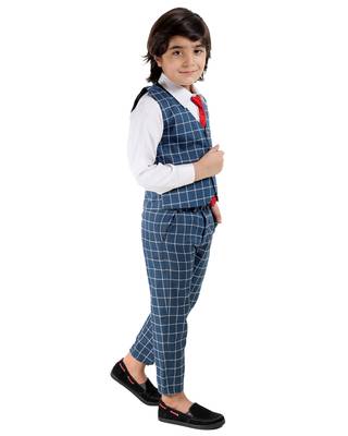 Green plain cotton silk boys-suit 2