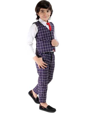 Blue plain cotton silk boys-suit 2