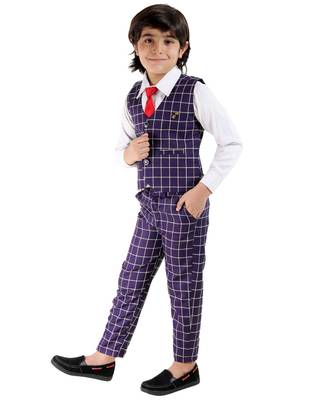 Blue plain cotton silk boys-suit 3