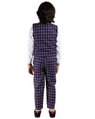 Blue plain cotton silk boys-suit 4
