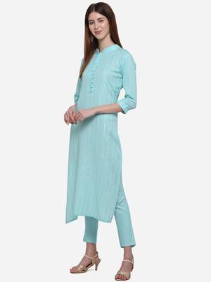 Aqua-blue plain cotton ethnic-kurtis 2