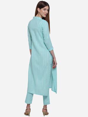 Aqua-blue plain cotton ethnic-kurtis 3