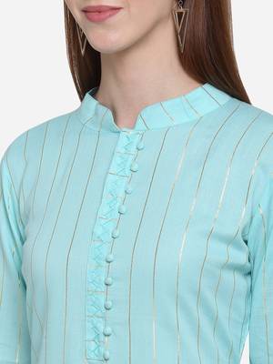 Aqua-blue plain cotton ethnic-kurtis 4