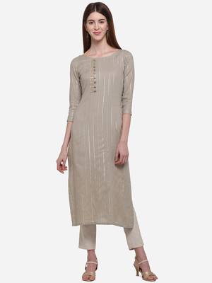 Grey plain cotton ethnic-kurtis 1