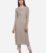 Grey plain cotton ethnic-kurtis