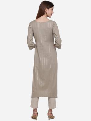 Grey plain cotton ethnic-kurtis 3