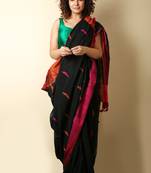 Black woven cotton saree with blouse