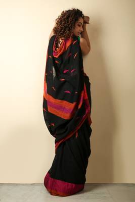 Black woven cotton saree with blouse 2