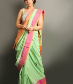 Emerald woven cotton saree with blouse
