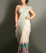 White plain organza saree with blouse