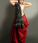 Dark red woven blended cotton saree with blouse