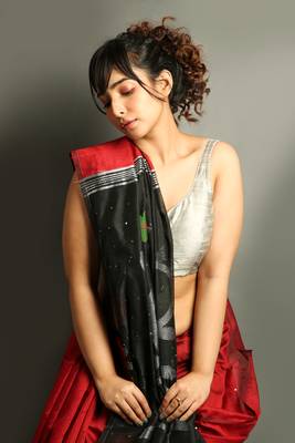 Dark red woven blended cotton saree with blouse 3