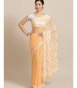 Ada Hand Embroidered Peach Faux Georgette Lucknowi Chikan Women Saree With Blouse - A188942