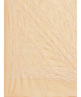 Ada Hand Embroidered Peach Faux Georgette Lucknowi Chikan Women Saree With Blouse - A188942 3