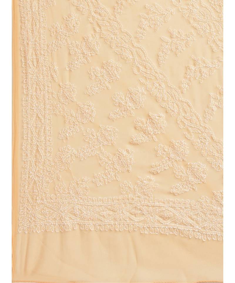 Ada Hand Embroidered Peach Faux Georgette Lucknowi Chikan Women Saree With Blouse - A188942