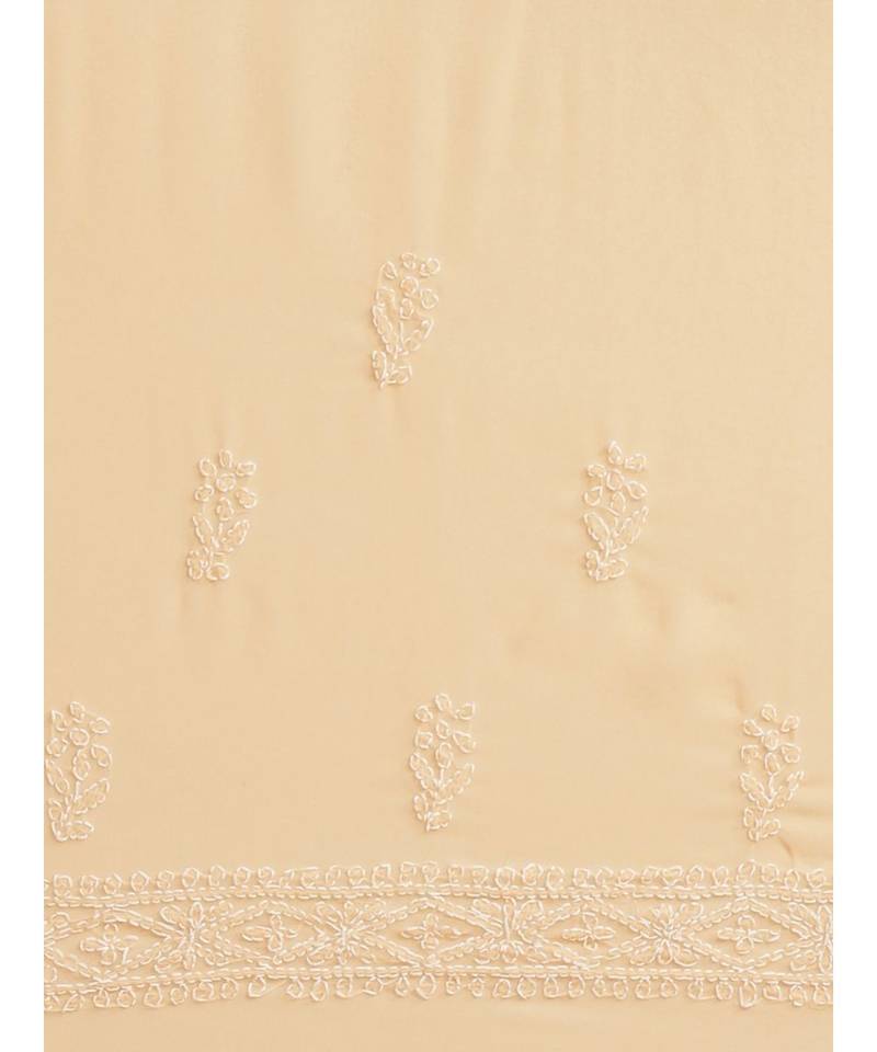 Ada Hand Embroidered Peach Faux Georgette Lucknowi Chikan Women Saree With Blouse - A188942